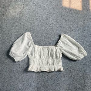 Lulus Cropped Puff Sleeve White Blouse Small